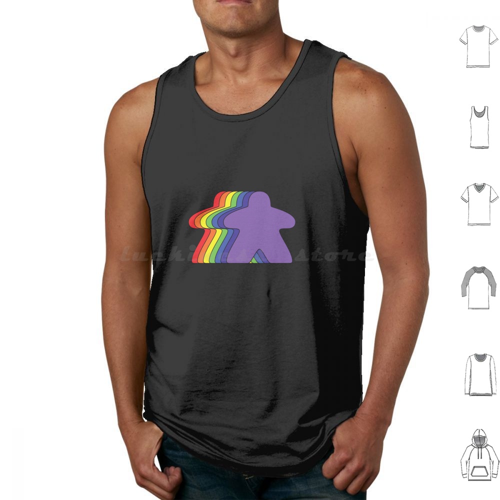 Board Game Geek - Rainbow Meeples Tank Tops, débardeurs imprimés